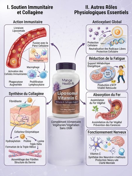 Vitamine C Liposomale "Extra Strength" 1000 mg (120 Capsules Végétariennes) – Manga Health