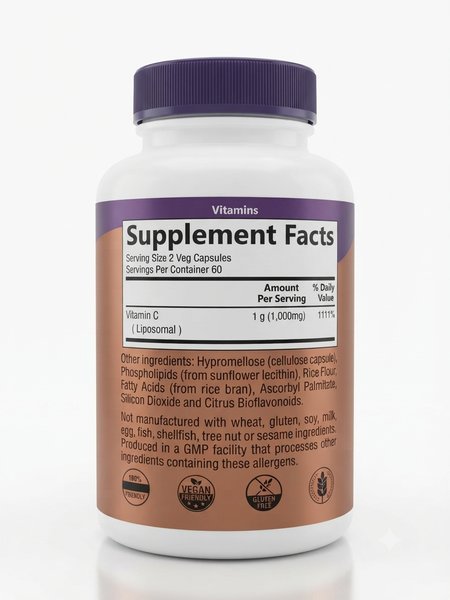 Vitamine C Liposomale "Extra Strength" 1000 mg (120 Capsules Végétariennes) – Manga Health